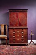ϒ A William & Mary exotic hardwood, rosewood and seaweed marquetry cabinet on chest, circa 1690