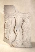 An Italian relief sculpted marble portrayal of the Crucifixion with Saint John and the Virgin, proba