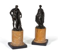 A pair of fine Italian Grand Tour patinated bronze souvenir models of the Farnese Hercules and Flora