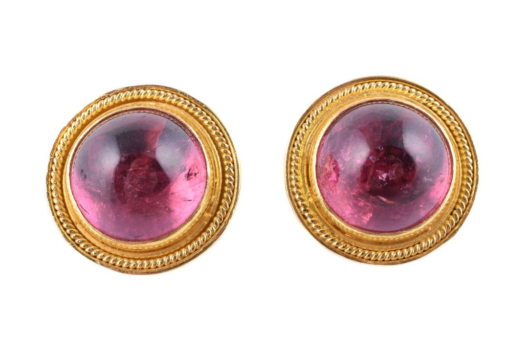 A pair of pink tourmaline ear clips by Natalia Josca
