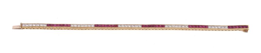 A ruby and diamond line bracelet