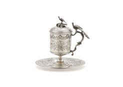 An Ottoman silver sahlep cup, cover and stand