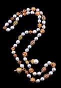 A cultured pearl, ruby, sapphire and emerald necklace by Natalia Josca