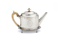 ϒ A George III silver oval tea pot and stand by Hester Bateman