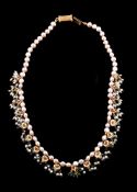 A freshwater cultured pearl, diamond, emerald and Jaipur enamel necklace by Natalia Josca