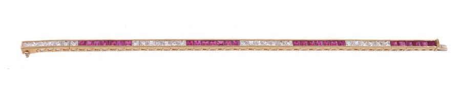 A ruby and diamond line bracelet