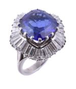 A platinum, tanzanite and diamond ballerina ring