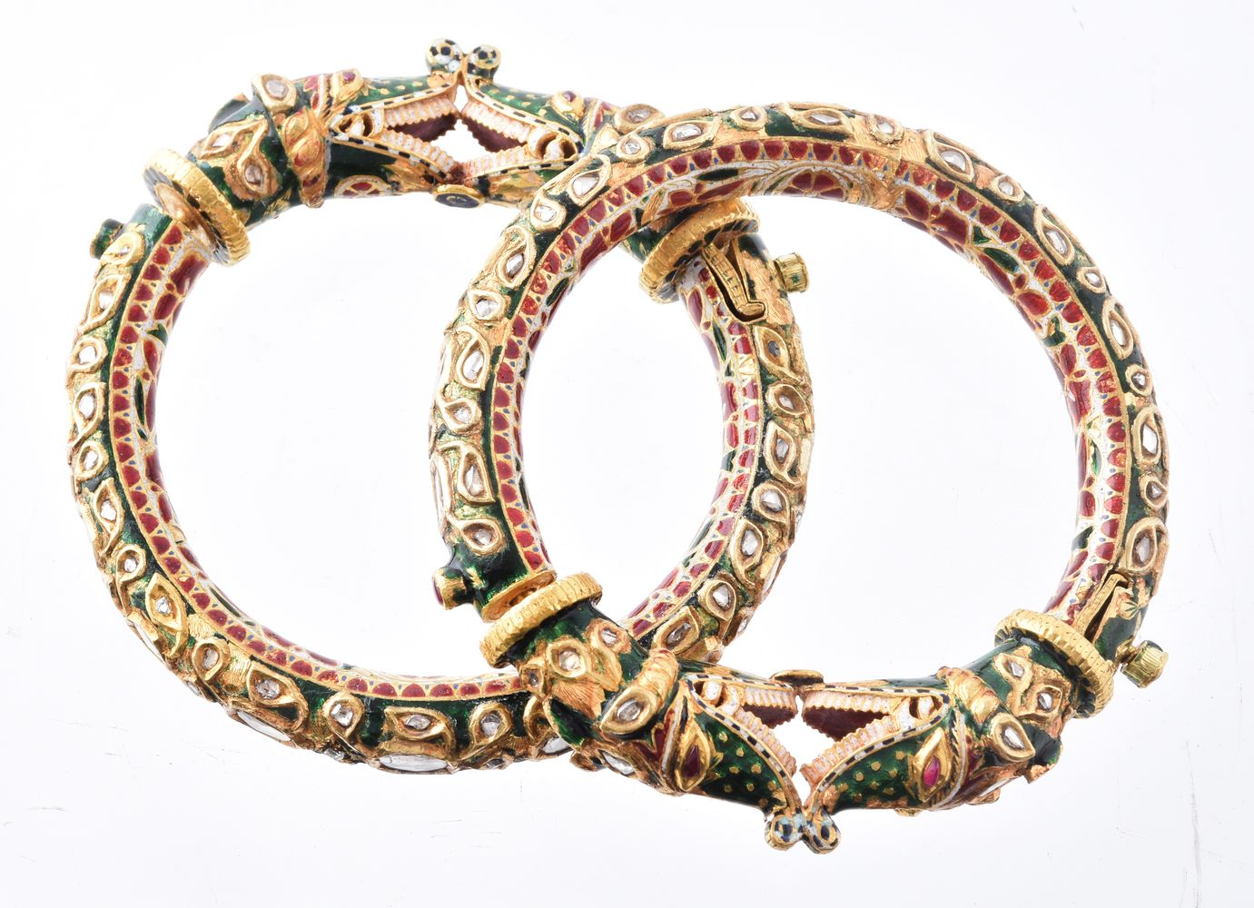 A pair of Jaipur enamel dragon bangles (Kada) - Image 2 of 4