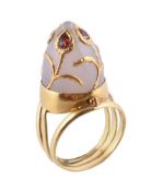 A Mughal white jade and garnet ring by Natalia Josca