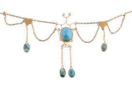 A gold and turquoise fringe necklace by Natalia Josca