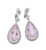 A pair of morganite and diamond earrings