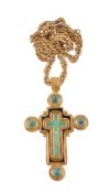 A green beryl, jadeite jade and enamel cross by Natalia Josca