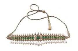 A modern Jaipur Indian enamel and freshwater cultured pearl choker necklace (guluband)