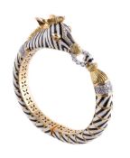 An enamel and diamond zebra bangle