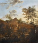 Frederick de Moucheron (Dutch 1633-1686), Italianate river landscape with fortified town
