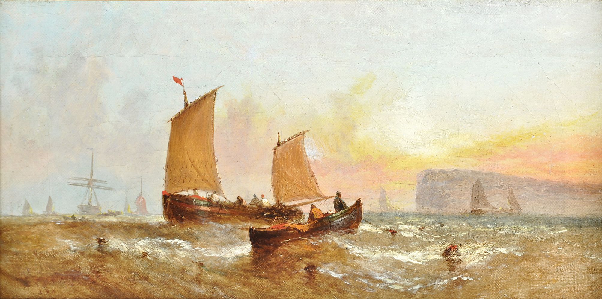 William Callcott Knell (British circa. 1830-1876), Fishing off the coast, Day; Dusk (2) - Image 2 of 6