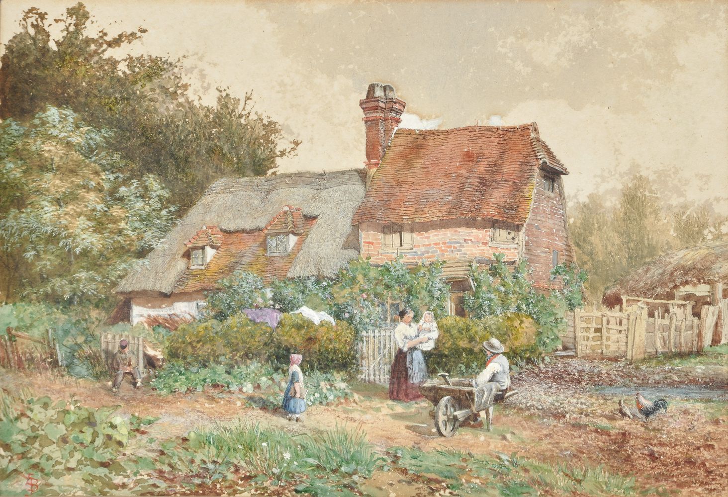 Follower of William Stephen Coleman, Mother and child outside a country cottage