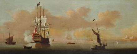 Attributed to Peter Monamy (British 1681-1749), A man-o'-war saluting, with other vessels off the co