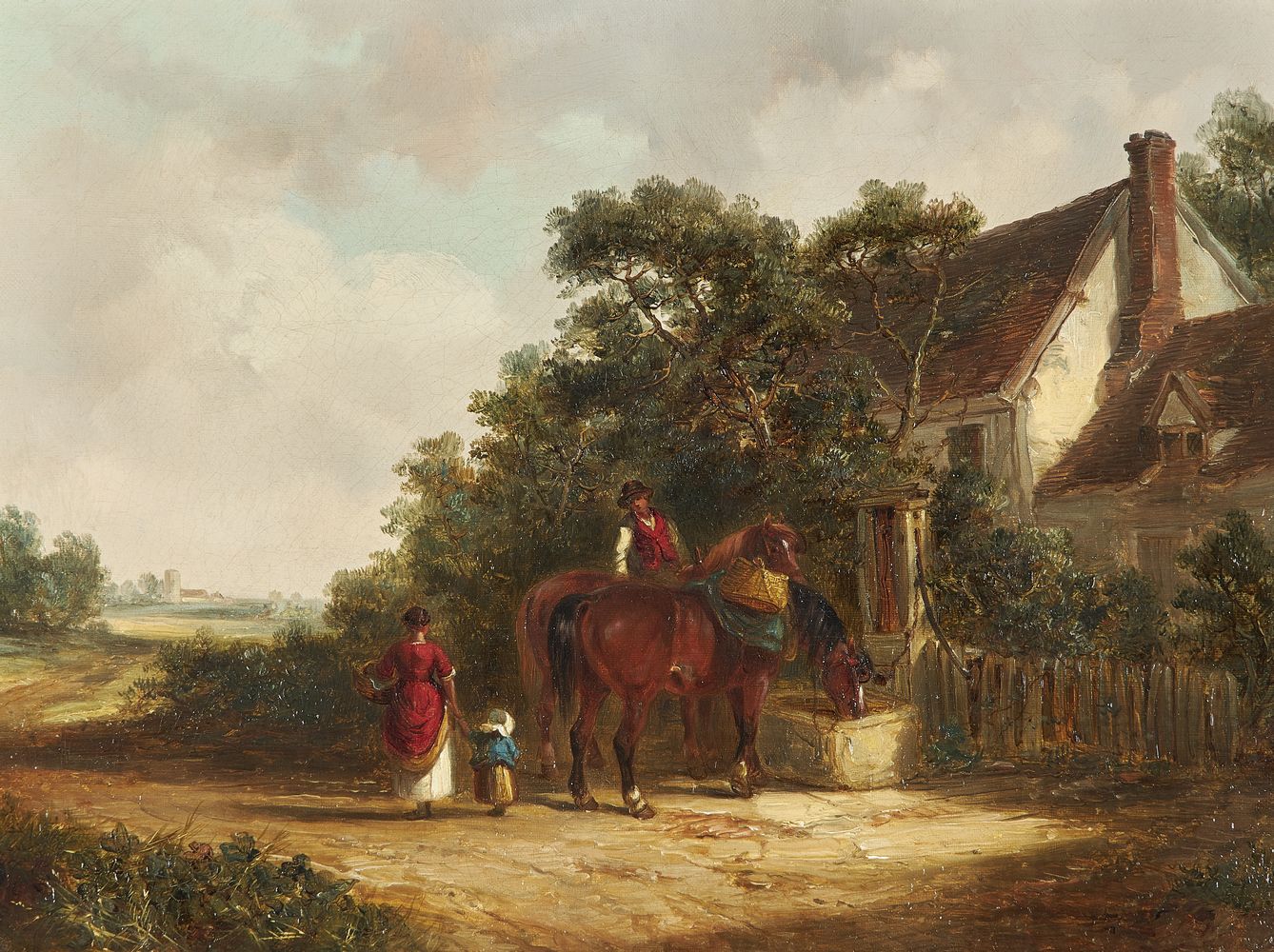 Thomas Smythe (British 1825-1907), A wayside chat; Horses watering - Image 2 of 6