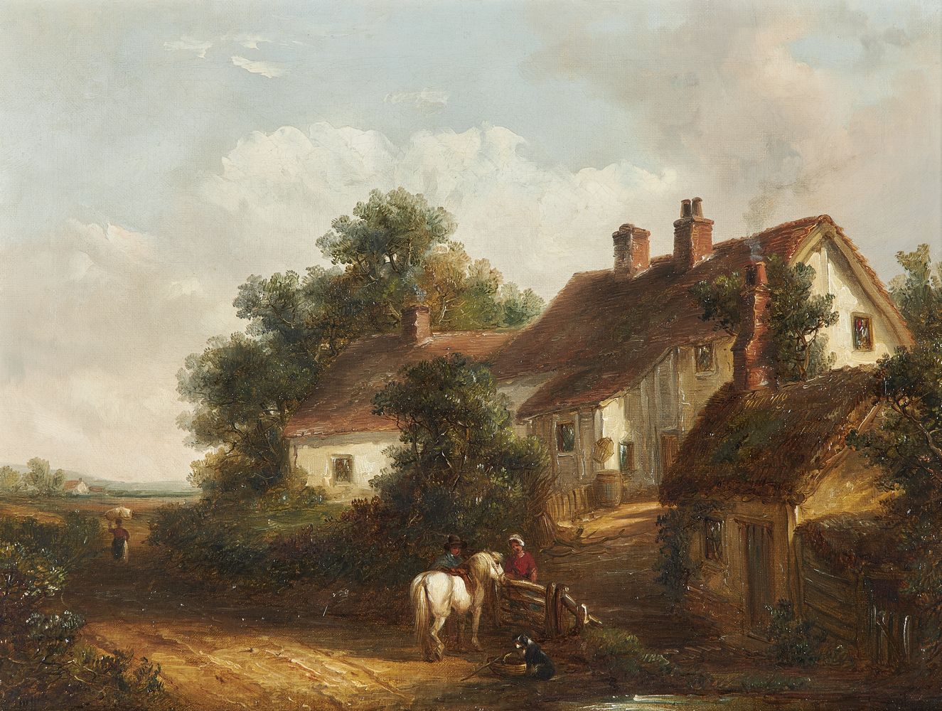 Thomas Smythe (British 1825-1907), A wayside chat; Horses watering