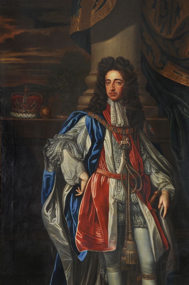 Follower of Sir Godfrey Kneller, Portraits of William and Mary in coronation robes - Image 6 of 8