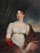 Circle of George Henry Harlow (British 1787-1819), Portrait of a lady wearing a red shawl; Portrait