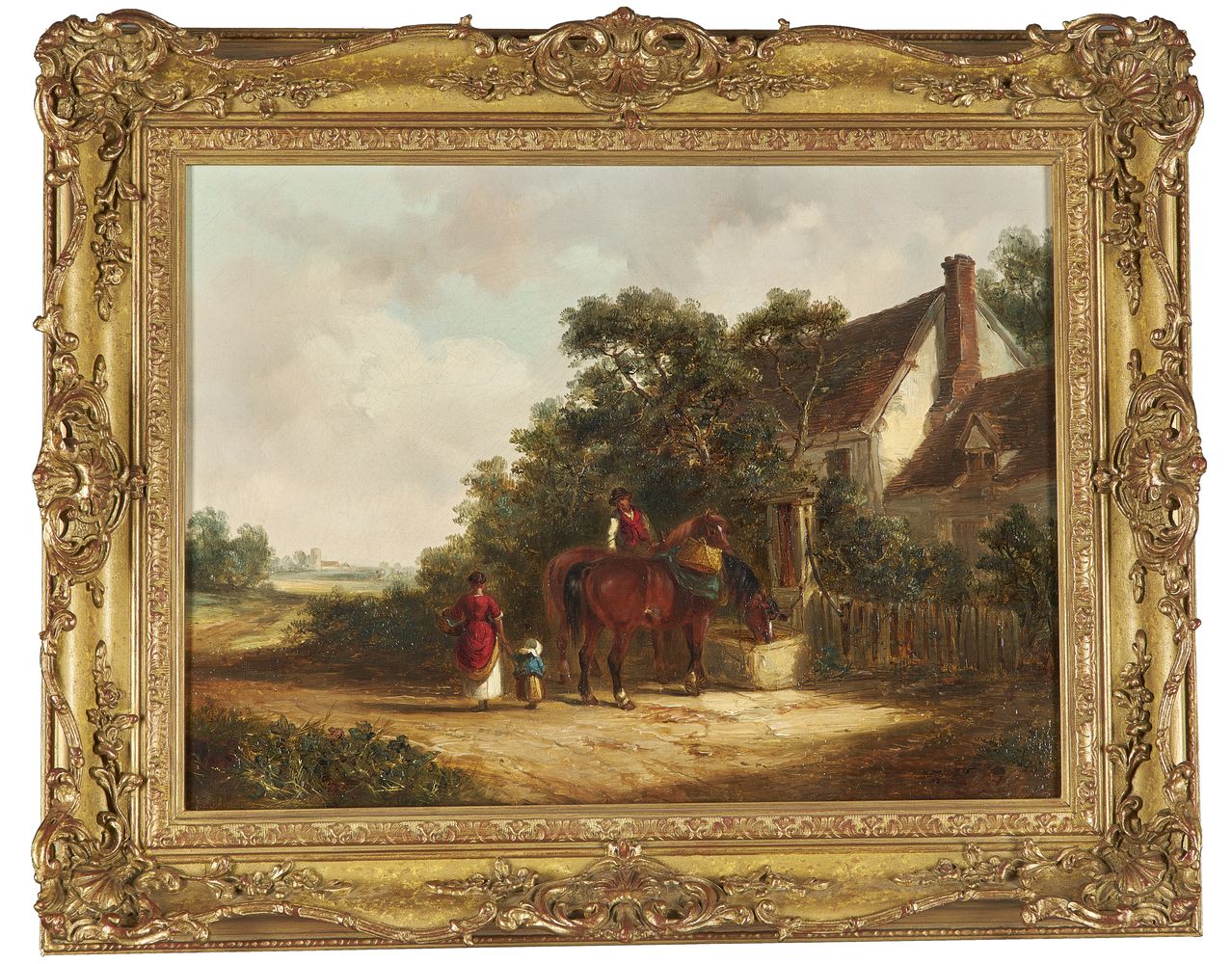 Thomas Smythe (British 1825-1907), A wayside chat; Horses watering - Image 4 of 6