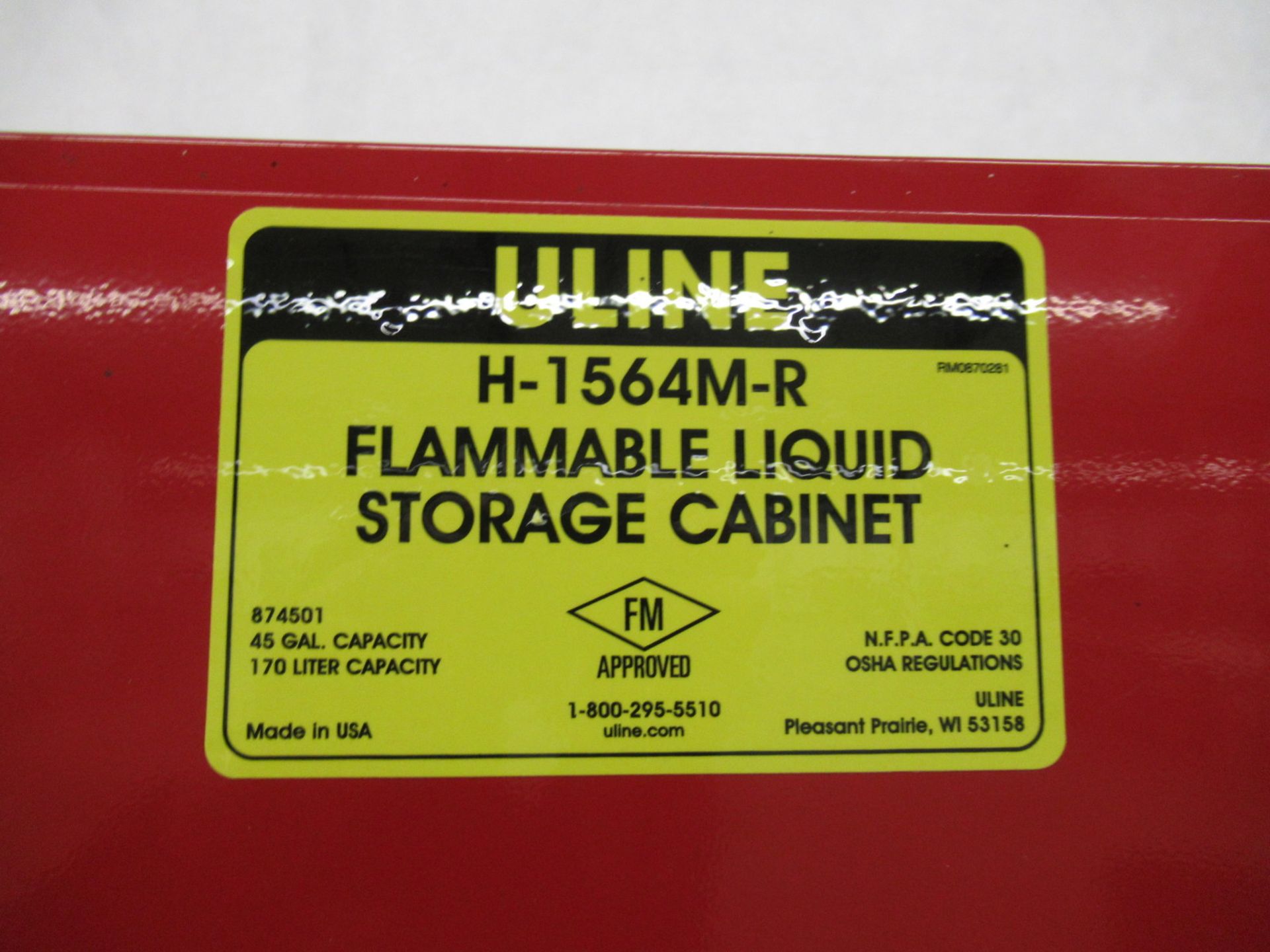Uline H-1564M-R 45 Gallon Flammable Liquid Storage Cabinet & Contents - Image 3 of 3