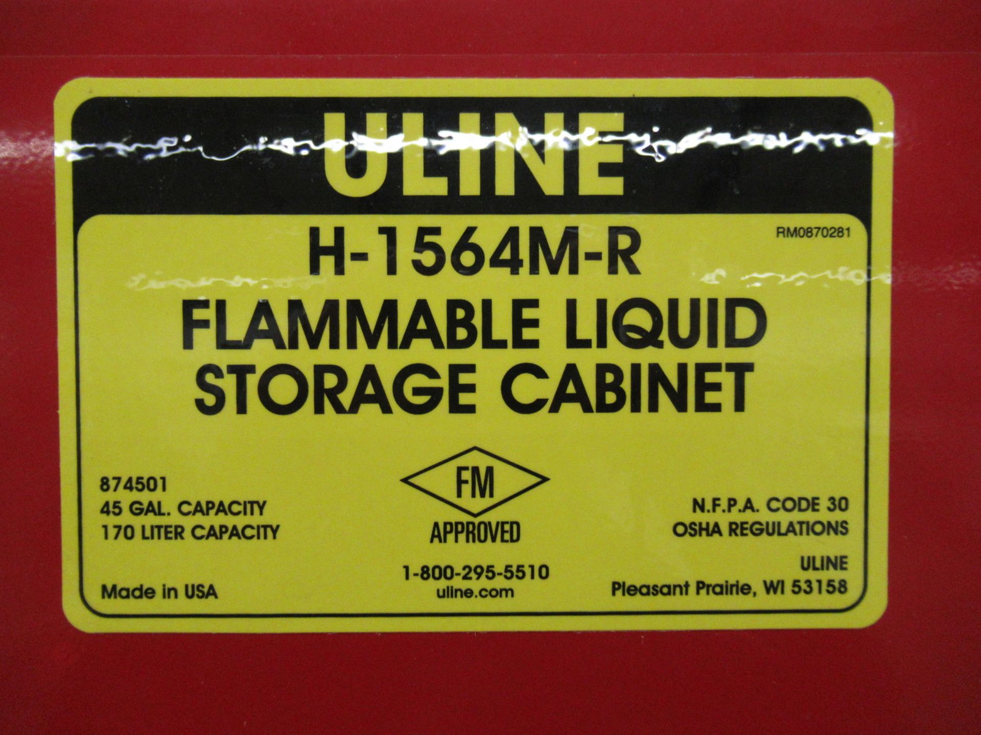 Uline H-1564M-R 45 Gallon Flammable Liquid Storage Cabinet & Contents - Image 3 of 3