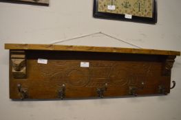 Carved Oak Wall Mounted Five Hook Hat & Coat Rack