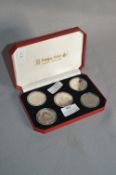 Cased Set of Five King Arthur One Crown Silver Coin Set