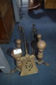 Brass Fire Dog and Fireside Companion Set