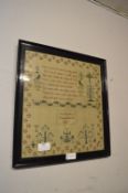 Framed Needlework Sampler - Jane Age 9 in 1815