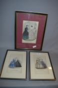 Set of Three Coloured Prints - Ladies of Fashion