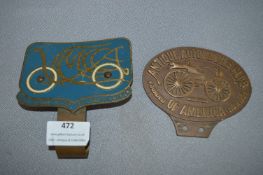 Veteran Motor Club of America and Antique Automobile Club of America Grill Badges