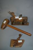 Brass Bound Wood Plane, Mallet, etc.