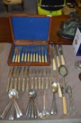 Mahogany Cased Cutlery and Other Silver Plated Cutlery