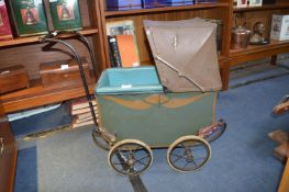 1930's Green Wood Bodied Dolls Pram