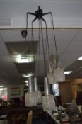 1960's Chrome & Glass Five Lamp Hanging Ceiling Light Fitting
