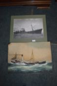 Watercolour on Board - The S.T Sabrina North Sea by J. Arnold 1913, and a Photo Print - Arctic Corsa