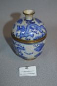 Chinese Blue Dragon Patterned Lidded Pot with Bronze Rims