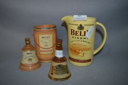 Two 5cl Wade Bells Whiskey Decanters and a Jug