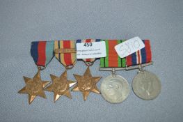 WWII Group of Five Medals Including Three Stars, 39/45, Africa, France and Germany
