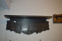 Oak Wall Mounted Five Hook Hat & Coat Shelf