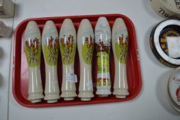 Set of Six Pottery Bar Pump Handles with Hunting Scene Decoration