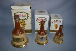 Set of Three Graduating Wade Bells Scotch Whiskey Decanters - Celebration Scotch