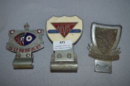 Three Vintage Car Grill Badges - Alvis Owners Club, Sunbac and Coronation 1953