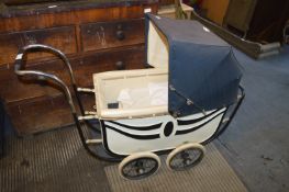 1930's Black & White Wood Bodied Dolls Pram