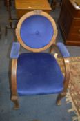 Art Deco Beech Framed Armchair with Blue Upholstery