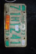 American Car Number Plate - Indiana 72-73